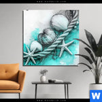Acrylglasbild Muscheln Meereszauber In Tuerkis Quadrat Produktvorschau mit dem Bild Muscheln-Meereszauber in Türkis im Format Quadrat.
