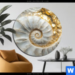 Acrylglasbild Muschelspirale Mit Gold Rund Produktvorschau mit dem Bild Muschelspirale mit Gold im Format Rund.