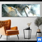 Acrylglasbild Mystischer Schwan Im Nebel Panorama Produktvorschau mit dem Bild Mystischer Schwan im Nebel im Format Panorama.