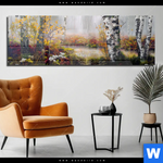 Acrylglasbild Naturidylle Birken Im Nebel Panorama Produktvorschau mit dem Bild Naturidylle - Birken im Nebel im Format Panorama.