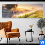 Acrylglasbild Nebel Am Fluss Panorama Produktvorschau mit dem Bild Nebel am Fluss im Format Panorama.