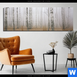 Acrylglasbild Nebel Im Birkenwald Panorama Produktvorschau mit dem Bild Nebel im Birkenwald im Format Panorama.