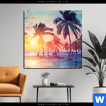 Acrylglasbild Palmen Bei Sonnenuntergang Quadrat Produktvorschau mit dem Bild Palmen bei Sonnenuntergang im Format Quadrat.