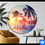 Acrylglasbild Palmen Bei Sonnenuntergang Rund Produktvorschau mit dem Bild Palmen bei Sonnenuntergang im Format Rund.
