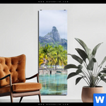Acrylglasbild Palmen Berg Auf Insel Schmal Produktvorschau mit dem Bild Palmen & Berg auf Insel im Format Schmal.