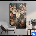 Acrylglasbild Reh Blumen Hochformat Produktvorschau mit dem Bild Reh Blumen im Format Hochformat.