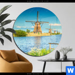 Acrylglasbild Romantik Zwischen Windmuehlen Rund Produktvorschau mit dem Bild Romantik zwischen Windmühlen im Format Rund.