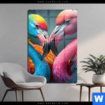Acrylglasbild Romantische Flamingos Hochformat Produktvorschau mit dem Bild Romantische Flamingos im Format Hochformat.