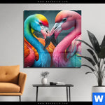Acrylglasbild Romantische Flamingos Quadrat Produktvorschau mit dem Bild Romantische Flamingos im Format Quadrat.