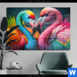 Acrylglasbild Romantische Flamingos Querformat Produktvorschau mit dem Bild Romantische Flamingos im Format Querformat.