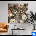 Acrylglasbild Romantischer Hirsch Mit Blumen Quadrat Produktvorschau mit dem Bild Romantischer Hirsch mit Blumen im Format Quadrat.