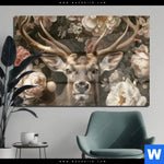 Acrylglasbild Romantischer Hirsch Mit Blumen Querformat Produktvorschau mit dem Bild Romantischer Hirsch mit Blumen im Format Querformat.