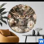 Acrylglasbild Romantischer Hirsch Mit Blumen Rund Produktvorschau mit dem Bild Romantischer Hirsch mit Blumen im Format Rund.