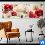 Acrylglasbild Rote Und Weisse Mohnblumen Panorama Produktvorschau mit dem Bild Rote und weiße Mohnblumen im Format Panorama.