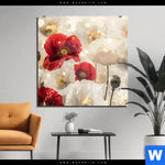 Acrylglasbild Rote Und Weisse Mohnblumen Quadrat Produktvorschau mit dem Bild Rote und weiße Mohnblumen im Format Quadrat.