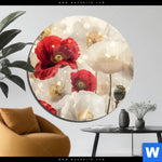 Acrylglasbild Rote Und Weisse Mohnblumen Rund Produktvorschau mit dem Bild Rote und weiße Mohnblumen im Format Rund.
