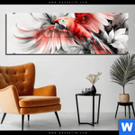 Acrylglasbild Roter Papagei Im Flug Panorama Produktvorschau mit dem Bild Roter Papagei im Flug im Format Panorama.