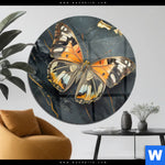 Acrylglasbild Schmetterling Auf Marmor Rund Produktvorschau mit dem Bild Schmetterling auf Marmor im Format Rund.