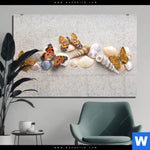 Acrylglasbild Schmetterlinge Muscheln Im Sand Querformat Produktvorschau mit dem Bild Schmetterlinge & Muscheln im Sand im Format Querformat.