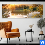 Acrylglasbild Schwan Im Teich Panorama Produktvorschau mit dem Bild Schwan im Teich im Format Panorama.