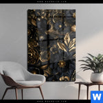 Acrylglasbild Schwarze Und Goldene Blueten Hochformat Produktvorschau mit dem Bild Schwarze und goldene Blüten im Format Hochformat.