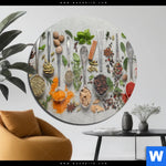 Acrylglasbild Silberloeffel Mit Gewuerzen Rund Produktvorschau mit dem Bild Silberlöffel mit Gewürzen im Format Rund.