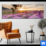 Acrylglasbild Sonnenaufgang Im Lavendelfeld Panorama Produktvorschau mit dem Bild Sonnenaufgang im Lavendelfeld im Format Panorama.