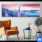 Acrylglasbild Sonnenaufgang Im Schnee Panorama Produktvorschau mit dem Bild Sonnenaufgang im Schnee im Format Panorama.