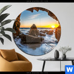Acrylglasbild Sonnenuntergang In Meeresgrotte Rund Produktvorschau mit dem Bild Sonnenuntergang in Meeresgrotte im Format Rund.
