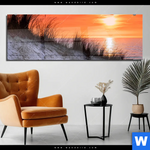 Acrylglasbild Sonnenuntergang Mit Duene Und Meer Panorama Produktvorschau mit dem Bild Sonnenuntergang mit Düne und Meer im Format Panorama.