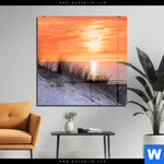 Acrylglasbild Sonnenuntergang Mit Duene Und Meer Quadrat Produktvorschau mit dem Bild Sonnenuntergang mit Düne und Meer im Format Quadrat.