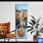 Acrylglasbild Spiegelbild Loewe Loewenjunges Schmal Produktvorschau mit dem Bild Spiegelbild Löwe & Löwenjunges im Format Schmal.