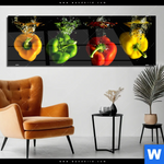 Acrylglasbild Spritzer Von Paprika Beim Fallen Ins Wasser Panorama Produktvorschau mit dem Bild Spritzer von Paprika beim fallen ins Wasser im Format Panorama.