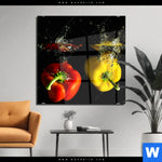Acrylglasbild Spritzer Von Paprika Beim Fallen Ins Wasser Quadrat Produktvorschau mit dem Bild Spritzer von Paprika beim fallen ins Wasser im Format Quadrat.