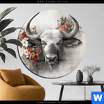 Acrylglasbild Starker Bulle Mit Blumen Rund Produktvorschau mit dem Bild Starker Bulle mit Blumen im Format Rund.