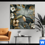 Acrylglasbild Tukan Im Goldenen Regenwald Quadrat Produktvorschau mit dem Bild Tukan im goldenen Regenwald im Format Quadrat.