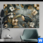 Acrylglasbild Tukan Im Goldenen Regenwald Querformat Produktvorschau mit dem Bild Tukan im goldenen Regenwald im Format Querformat.
