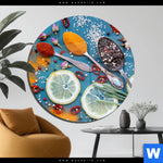 Acrylglasbild Vintage Silberloeffel Mit Gewuerzen Rund Produktvorschau mit dem Bild Vintage Silberlöffel mit Gewürzen im Format Rund.