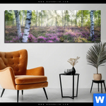 Acrylglasbild Wald Mit Heideblumen Panorama Produktvorschau mit dem Bild Wald mit Heideblumen im Format Panorama.