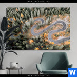 Acrylglasbild Wald Strasse Von Oben Querformat Produktvorschau mit dem Bild Wald & Straße von oben im Format Querformat.