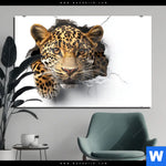 Acrylglasbild Wanddurchbruch Leopard Querformat Produktvorschau mit dem Bild Wanddurchbruch - Leopard im Format Querformat.