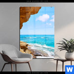 Acrylglasbild Wellenrauschen Und Felsenklippe Hochformat Produktvorschau mit dem Bild Wellenrauschen und Felsenklippe im Format Hochformat.