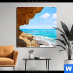 Acrylglasbild Wellenrauschen Und Felsenklippe Quadrat Produktvorschau mit dem Bild Wellenrauschen und Felsenklippe im Format Quadrat.