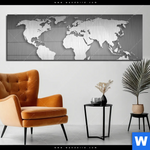 Acrylglasbild Weltkarte Edelstahloptik Panorama Produktvorschau mit dem Bild Weltkarte Edelstahloptik im Format Panorama.