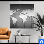 Acrylglasbild Weltkarte Edelstahloptik Quadrat Produktvorschau mit dem Bild Weltkarte Edelstahloptik im Format Quadrat.