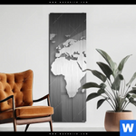 Acrylglasbild Weltkarte Edelstahloptik Schmal Produktvorschau mit dem Bild Weltkarte Edelstahloptik im Format Schmal.