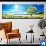 Acrylglasbild Wiese Mit Bluehendem Baum Panorama Produktvorschau mit dem Bild Wiese mit blühendem Baum im Format Panorama.