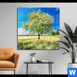 Acrylglasbild Wiese Mit Bluehendem Baum Quadrat Produktvorschau mit dem Bild Wiese mit blühendem Baum im Format Quadrat.