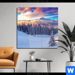 Acrylglasbild Winterliches Gebirge Quadrat Produktvorschau mit dem Bild Winterliches Gebirge im Format Quadrat.
