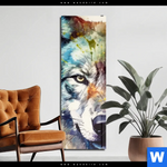 Acrylglasbild Wolf Mit Bunten Farbspritzern No 2 Schmal Produktvorschau mit dem Bild Wolf mit bunten Farbspritzern No. 2 im Format Schmal.